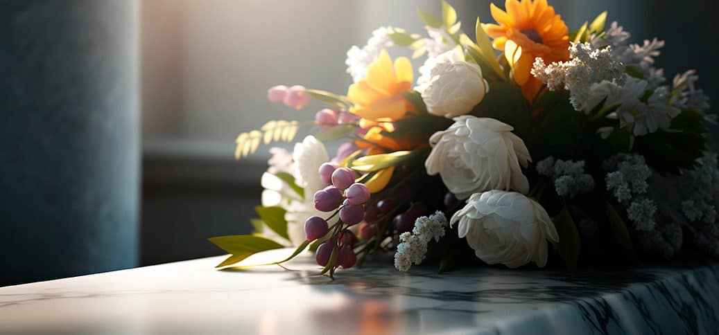 bouquet de fleurs sur un cercueil